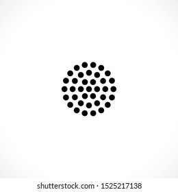 Diseño de emblema de logotipo de puntos de semitono de marco de círculo de Vector abstracto negro. Icono de borde redondo con textura de puntos circulares. Ilustración vectorial EPS 10