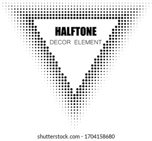 Black abstract vector circle frame halftone dots logo logo design element for medical, treatment, cosmetics. Triangular border icon using halftone circle, raster texture.