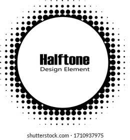 Black abstract vector circle frame halftone dots logo emblem design element for medical, treatment, cosmetic. Round border Icon using halftone circle dots raster texture.