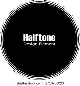 Black abstract vector circle frame halftone dots logo emblem design element for medical, treatment, cosmetic. Round border Icon using halftone circle dots raster texture.