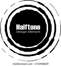 Black abstract vector circle frame halftone dots logo emblem design element for medical, treatment, cosmetic. Round border Icon using halftone circle dots raster texture.
