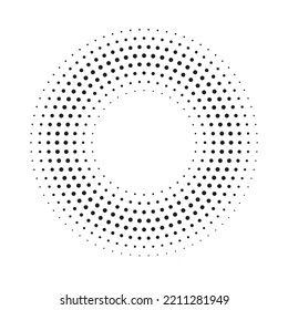 Black abstract vector circle frame halftone dots logo emblem design element for medical, treatment, cosmetic. Round border Icon using halftone circle dots raster texture.