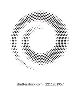 Black abstract vector circle frame halftone dots logo emblem design element for medical, treatment, cosmetic. Round border Icon using halftone circle dots raster texture.