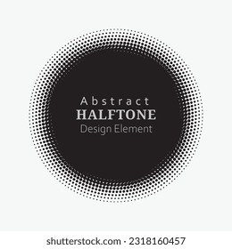Black abstract vector circle frame halftone dots logo emblem design element for medical, treatment, cosmetic. Round border Icon using halftone circle dots raster texture.