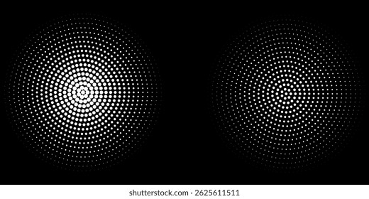 Black abstract vector circle frame halftone dots logo emblem design element for medical, treatment, cosmetic. Round border Icon using halftone circle dots raster texture.