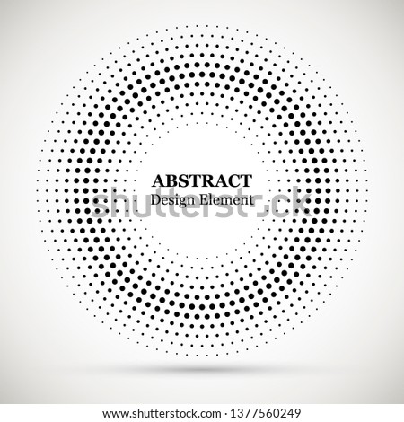 Black abstract vector circle frame halftone dots logo emblem design element. 
Halftone effect vector pattern for your design. Circle dots isolated on the white background for advertisement.
