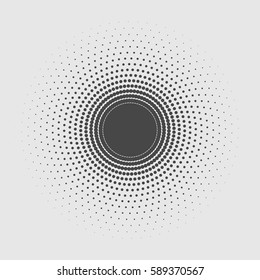 Black abstract vector circle isolated on gray background, halftone dots design element.  trendy flat texture illustration.