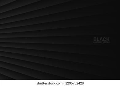 Black Abstract Vector Clear Blank Subtle Geometrical Background. Dark Colorless Empty Skew Wall. 3D Conceptual Technological Illustration. Minimalistic Wallpaper