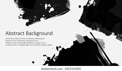 Black abstract vector design. Ink paint on brochure, Design elements isolated on white.