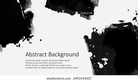 Black abstract vector design. Ink paint on brochure, Design elements isolated on white.