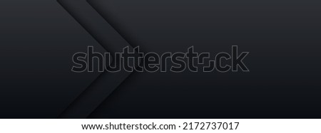 Black abstract vector long banner. Minimal gradient background with arrows and copy space for text. Socail media cover