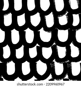 Black abstract vector seamless pattern. Hand drawn black and white geometric texture. Japanese traditional ornament. Fish, mermaid, dragon, snake scales.  Reptile texture.