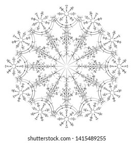 Black abstract viking magic symbols circle isolated on white background