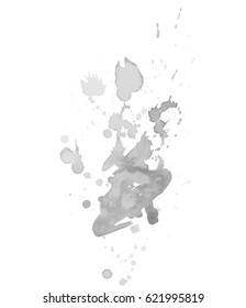 Black abstract watercolor texture stain with splashes and spatters. Modern creative watercolor background for trendy design.