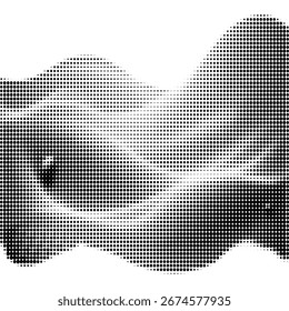 Black abstract wave grunge halftone texture background. Modern distressed dotted pattern, dynamic flowing lines, minimal monochrome design. Vector backdrop for posters, flyers, banners, web, and graph