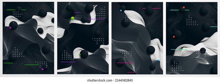 Black abstract wave set modern background. paint with a brush And textures vector illustration. Black Friday Sale label. 3d render abstract black wave