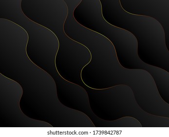 
Fondo ondulado abstracto negro de formas líquidas con brillo dorado