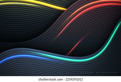 Fondo de dimensión ondulada abstracta negra con decoración de colores claros