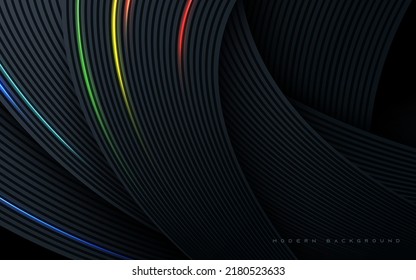 Black Abstract Wavy Dimension Background With Colorful Light Decoration