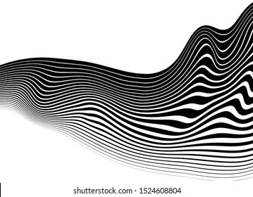 Black abstract wavy lines on a white background. For covers, business cards, banners, prints on clothes, wall decor, posters, canvases, websites, posts on social networks, videos. Modern vector backgr