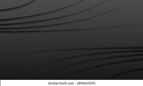 Black Abstract Wavy Paper Cut Background with Shadows, Vector. Modern Design Objects