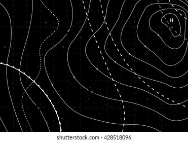 Black Abstract Weather Map. Contour Card Background. Meteorological Linear Pattern. Vector Temperature Card.