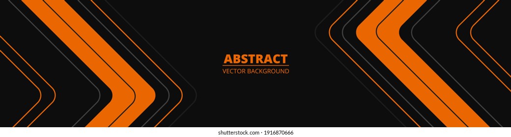 Black abstract wide horizontal banner and orange   gray lines  arrows   angles  Dark modern sporty bright futuristic abstract background  Wide vector illustration EPS10 