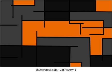 Black abstract wide horizontal banner with orange and gray lines, arrows and angles. Dark modern sporty bright futuristic abstract background. Wide vector illustration EPS10.
