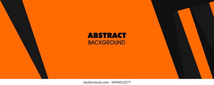 Black abstract wide horizontal banner with orange and gray lines and shapes. Dark modern sporty bright futuristic horizontal abstract background. 