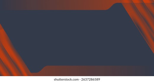 Black abstract wide horizontal banner with orange and gray lines, arrows and angles. Dark modern sporty bright futuristic abstract background. Wide vector illustration EPS 10.