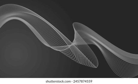 Black abstract wireframe graphic background with wave line.