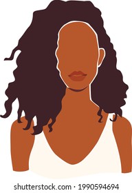 Black abstract woman with curly hair. Faceless girl portrait.