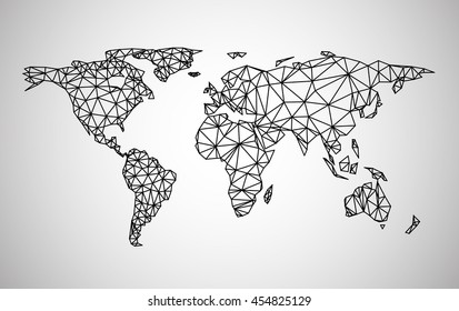 Black abstract world map. Vector paper illustration. 
