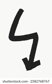 Black abstract zigzag line on a white background, resembling a stylized number four or lightning bolt. Bold black line, simple and striking design. Black doodle arrow illustration vector.
