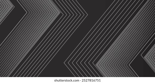 Anuncio Horizontal ancho abstracto negro con la combinación blanca de las rayas y de los puntos, las flechas y el ángulo. fondo abstracto elegante del Vector moderno