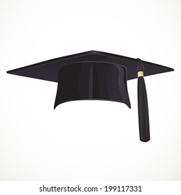 Black Academic hat with a tassel isolated on white background