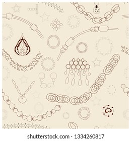 Black accessories seamless pattern. Jewellery sketch clip art. Jewels textile, background, web, wrapping paper. Vector illustration