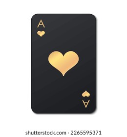 Schwarzes Ass spielt Herzen goldenen Kartenanzug. Glücksspielkartensymbol. Eine siegreiche Pokerhand. Poker, Glücksspiel-Konzept. Vorlage für Casino, Web-Design. Vektorgrafik