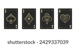 Black Aces deck of cards With Distinct Vintage Designs isolated on a White Background. Classic vintage four aces.