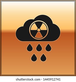 Black Acid rain and radioactive cloud icon isolated on gold background. Effects of toxic air pollution on the environment. Vector Illustration