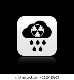 Black Acid rain and radioactive cloud icon isolated on black background. Effects of toxic air pollution on the environment. Silver square button. Vector Illustration