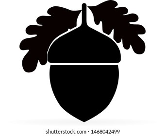 black acorn with leaf. vector illustration.