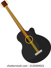 Black acoustic guitar, illustration, vector on a white background.