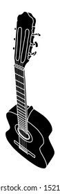 Black acoustic guitar vector isolated on white background. 