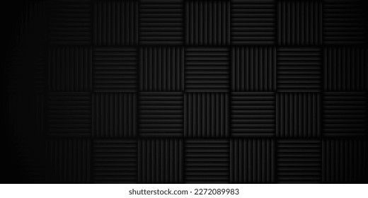 Black acoustic wall. Sound studio wall panels. Recording studio backdrop. Acoustical noise reduction foam. Music room. Soundproof room. Vector editable image.