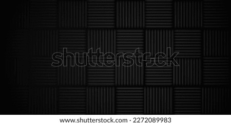 Black acoustic wall. Sound studio wall panels. Recording studio backdrop. Acoustical noise reduction foam. Music room. Soundproof room. Vector editable image.