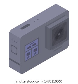 Black action camera icon. Isometric of black action camera vector icon for web design isolated on white background