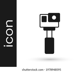 Black Action extreme camera icon isolated on white background. Video camera equipment for filming extreme sports.  Vector