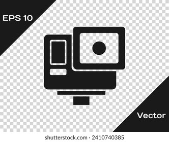 Icono de cámara extrema de Acción Negra aislado en fondo transparente. Equipo de videocámara para filmar deportes extremos.  Vector