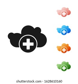 Black Add cloud icon isolated on white background. Data storage on the cloud. Set icons colorful. Vector Illustration